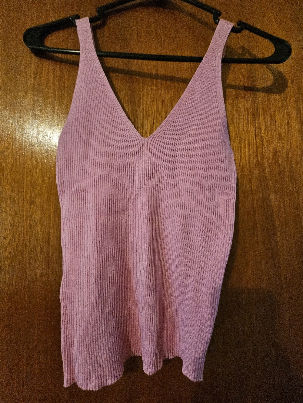Mango Ribbed V-Neck Knit Tank Top in Pink
